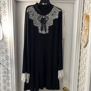 Victorian Gothic Black 3-tier Dress with Lace Details Size 4X